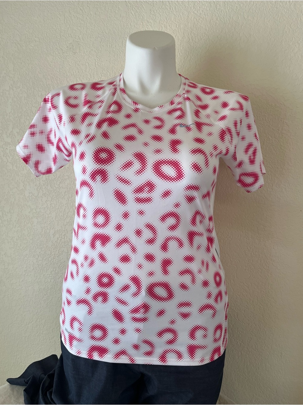 Nike White Short Sleeve Tee with Pink Leopard Dot Print